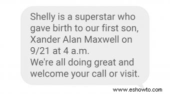 Mensajes de texto para anunciar el nacimiento de un bebé