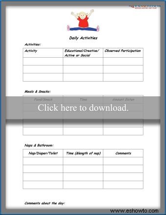 Hojas de actividades diarias para niños pequeños