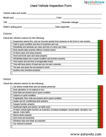 Formulario de inspección de vehículos usados