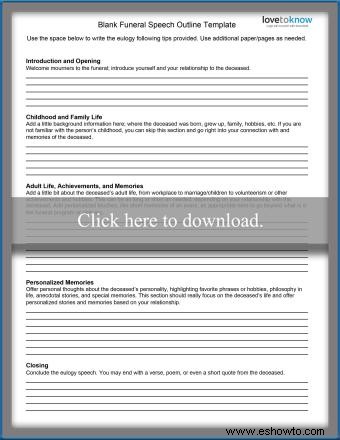 Plantillas sencillas de elogios y consejos para discursos fúnebres