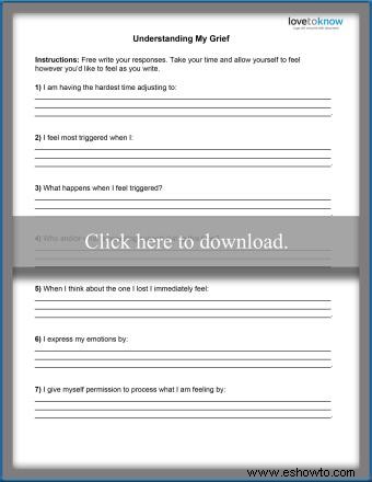 Hojas de trabajo de duelo para sobrellevar la pérdida de manera saludable