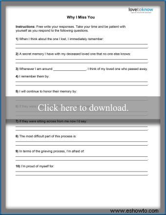 Hojas de trabajo de duelo para sobrellevar la pérdida de manera saludable
