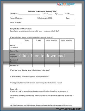 Formulario de evaluación del comportamiento de los niños