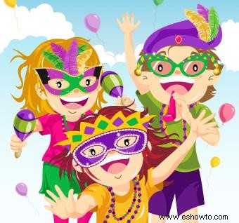 Páginas para colorear de Mardi Gras con máscaras y cuentas para imprimir gratis