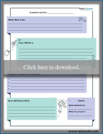 Hojas de trabajo para establecer metas académicas para estudiantes