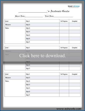 Hojas de trabajo para establecer metas académicas para estudiantes
