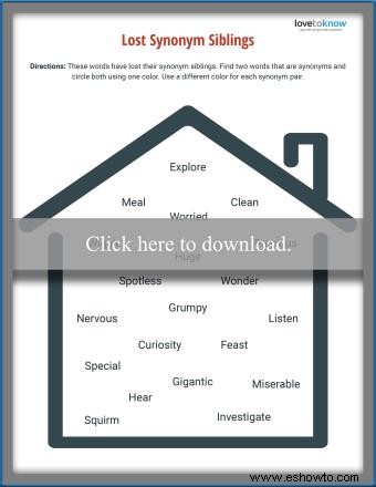 Hojas de trabajo de práctica de sinónimos para imprimir gratis