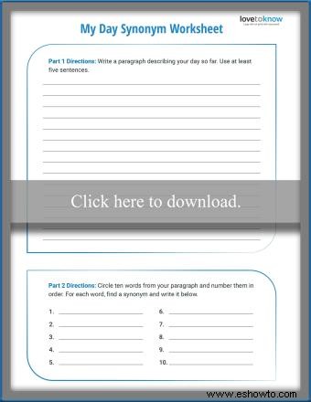 Hojas de trabajo de práctica de sinónimos para imprimir gratis