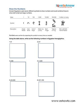 Hojas de trabajo de jeroglíficos