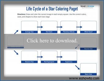 Hojas de trabajo del ciclo de vida de una estrella para niños