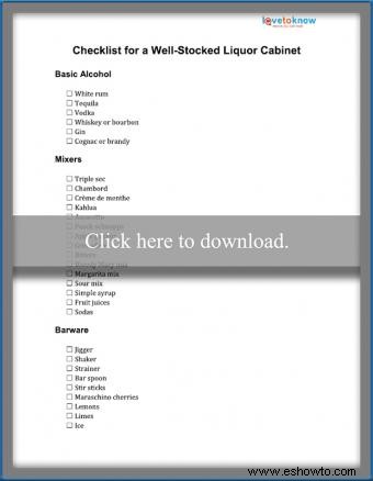 Lista de verificación de elementos esenciales para un gabinete de licores bien surtido 