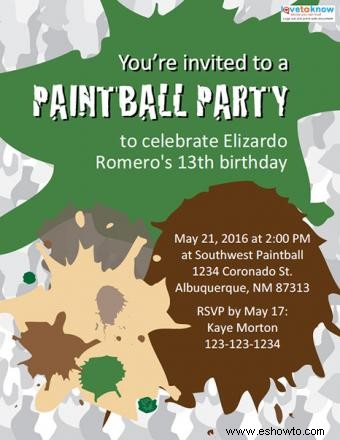 Invitaciones para Fiesta de Paintball para Imprimir Gratis