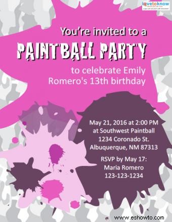 Invitaciones para Fiesta de Paintball para Imprimir Gratis