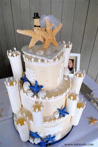 Pastel de boda de castillo de arena