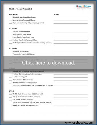 Lista de comprobación de dama de honor