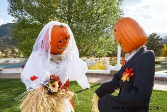 Calabazas decoradas para el novio y la novia