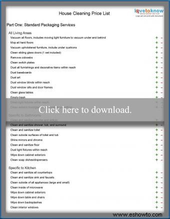 Lista de precios de limpieza de la casa 