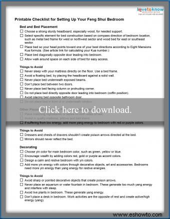 Lista de verificación imprimible para configurar su dormitorio de Feng Shui 