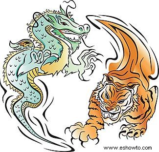 Energía de tigre y dragón en el símbolo Yin Yang