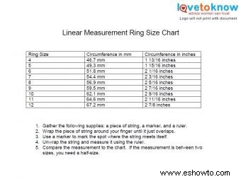 Tabla imprimible de tallas de anillos