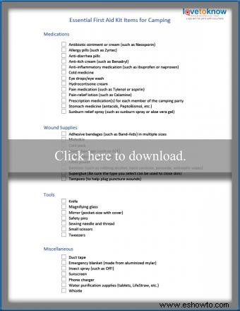Lista de verificación del botiquín de primeros auxilios para entusiastas de los campamentos:Imprima y listo 