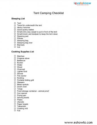 La única lista de control que necesitará para acampar en tiendas de campaña (imprimible)