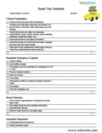 Lista de verificación para un viaje por carretera