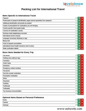 Lista de equipaje para viajes internacionales