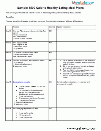 Planes de alimentación saludables de 1500 calorías