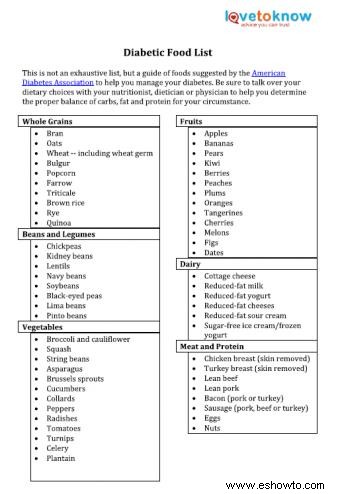 Lista de alimentos para diabéticos