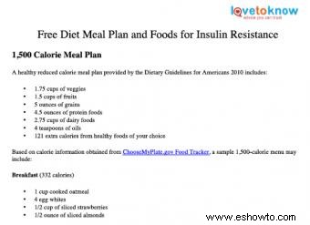 Plan de comidas de dieta gratis y alimentos para la resistencia a la insulina