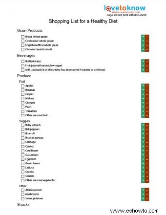 Dietas saludables y listas de compras