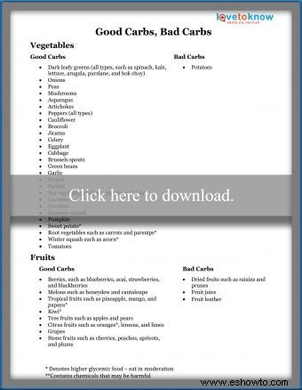Lista de carbohidratos buenos y carbohidratos malos