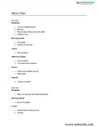 Planes de comidas sin gluten