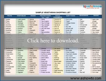 Lista de compras vegetariana de muestra:Imprimible + Consejos