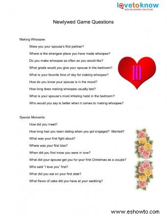 70 preguntas imprimibles del juego de recién casados ​​para un desafío romántico