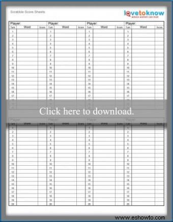 Hojas de puntuación de Scrabble imprimibles