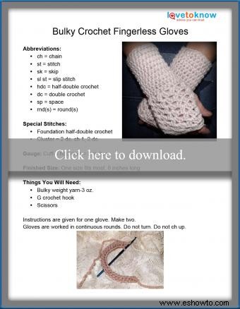 Patrón de crochet de guantes sin dedos