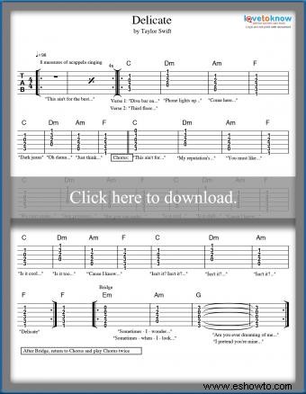 Música imprimible para las canciones pop más fáciles de tocar en guitarra