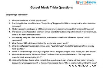 Preguntas de trivia sobre música gospel