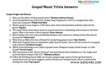 Preguntas de trivia sobre música gospel