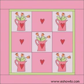 Patrón de edredón de corazones y flores 