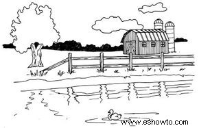 Cómo dibujar un granero y un estanque en 5 pasos 