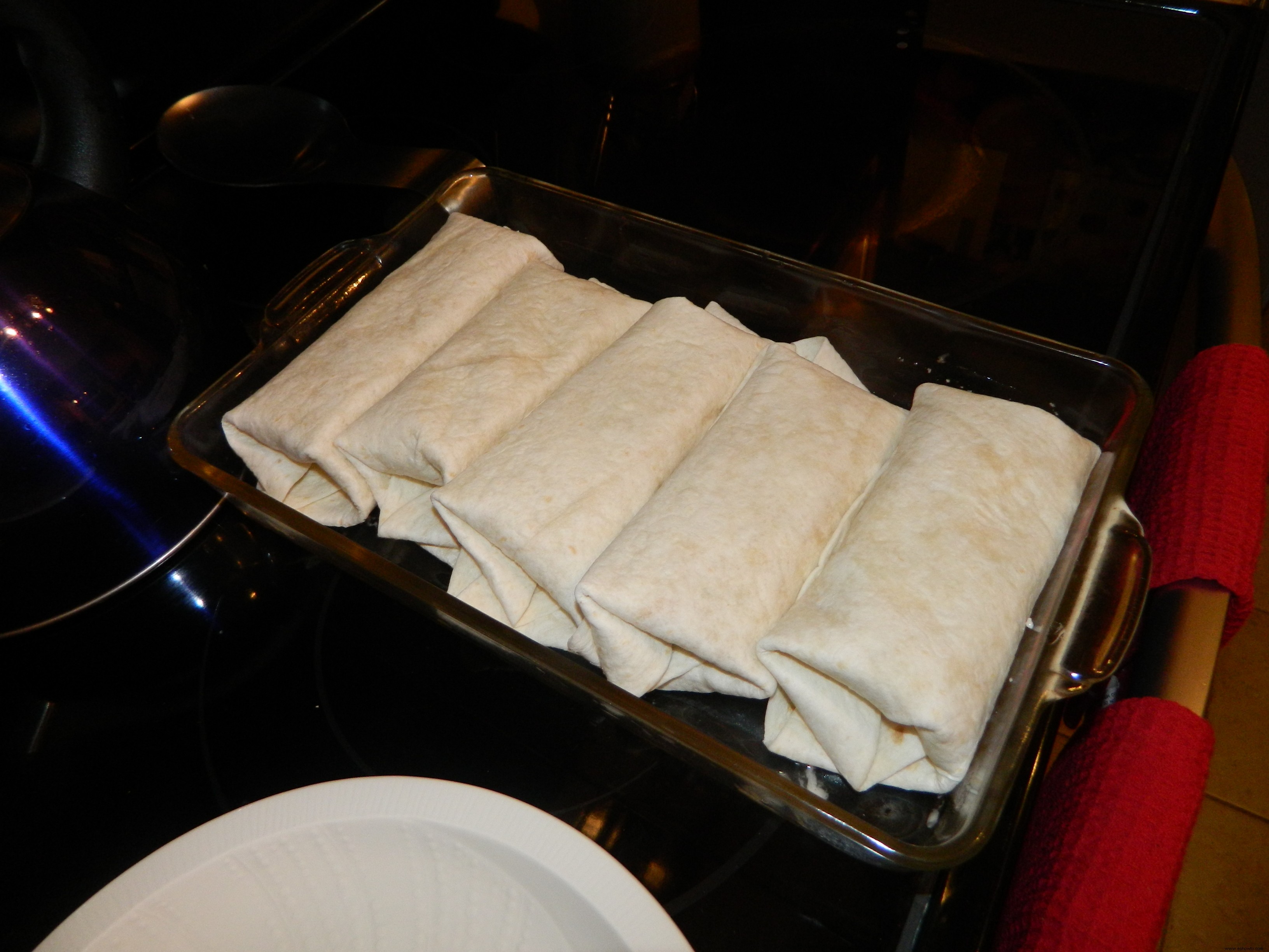 Burritos de pollo y verduras al horno 