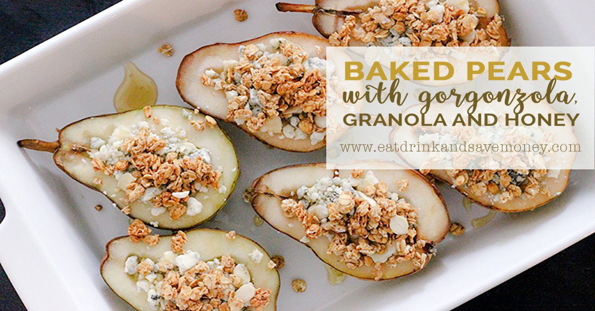 Peras al horno con gorgonzola, granola y miel 