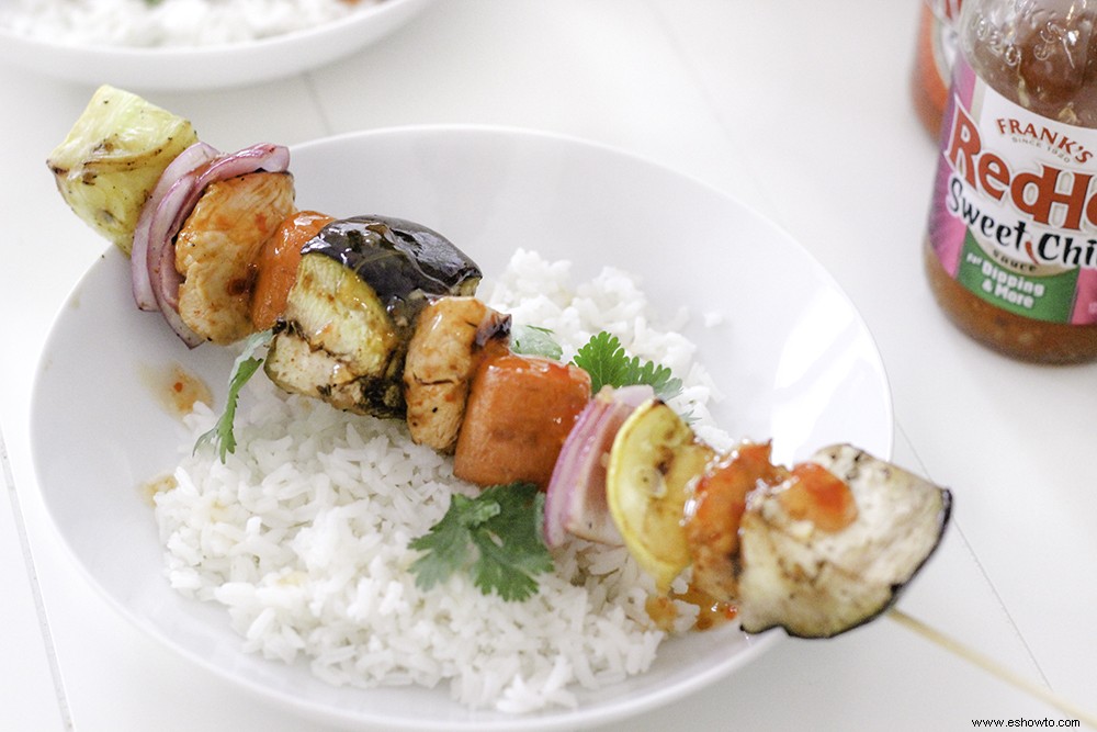 Brochetas de pollo al curry y chile dulce Receta 