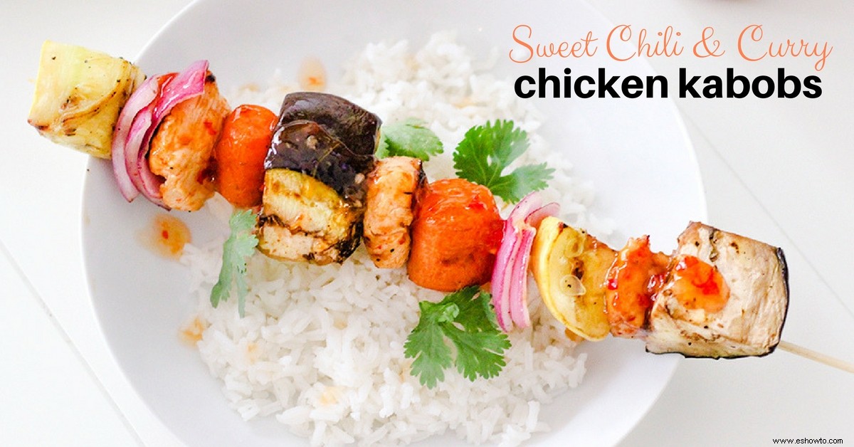 Brochetas de pollo al curry y chile dulce Receta 