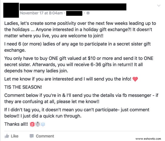 Cuidado con este  intercambio secreto de regalos de hermanas :es una estafa 