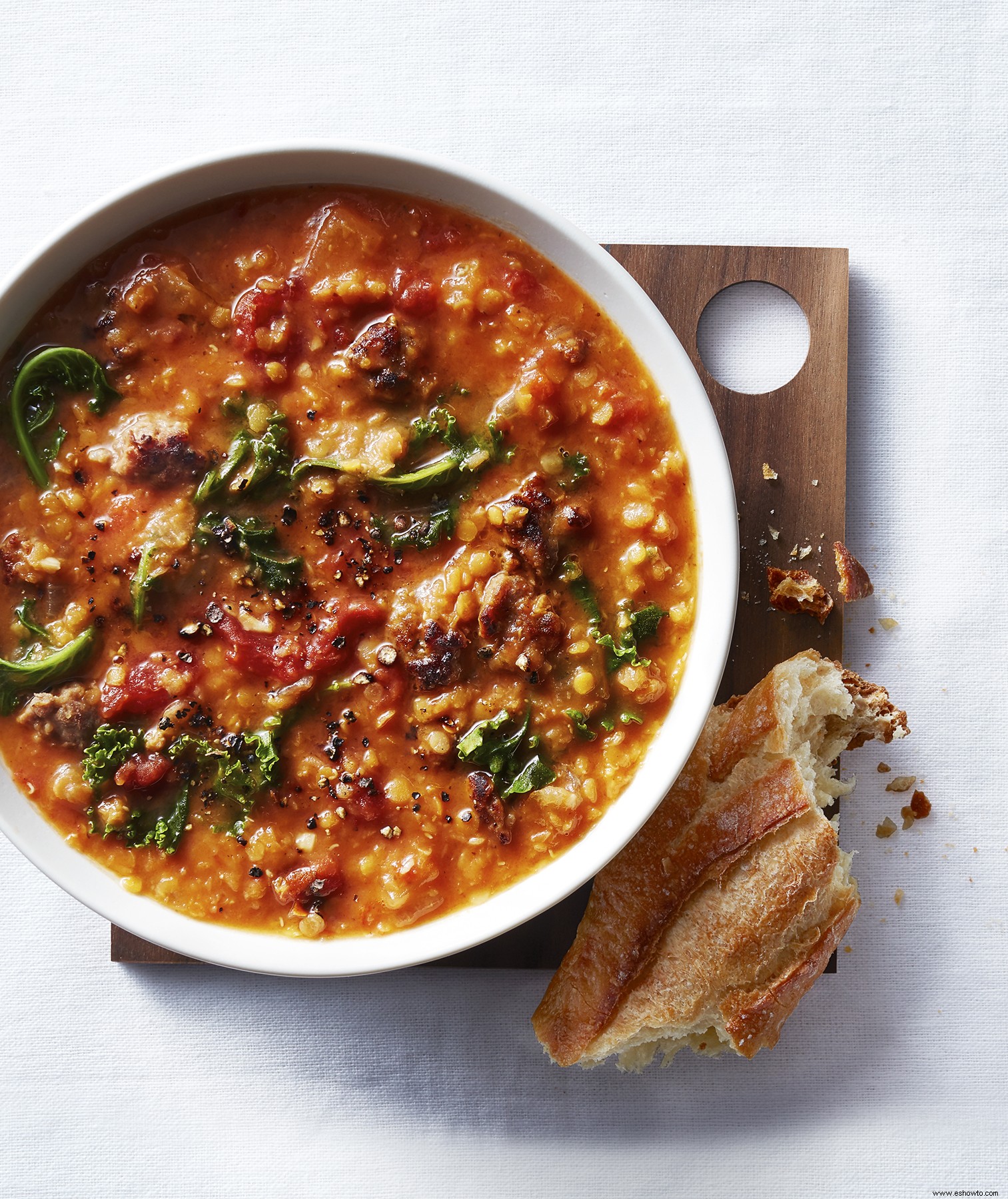 Sopa De Salchicha, Lentejas Y Kale 