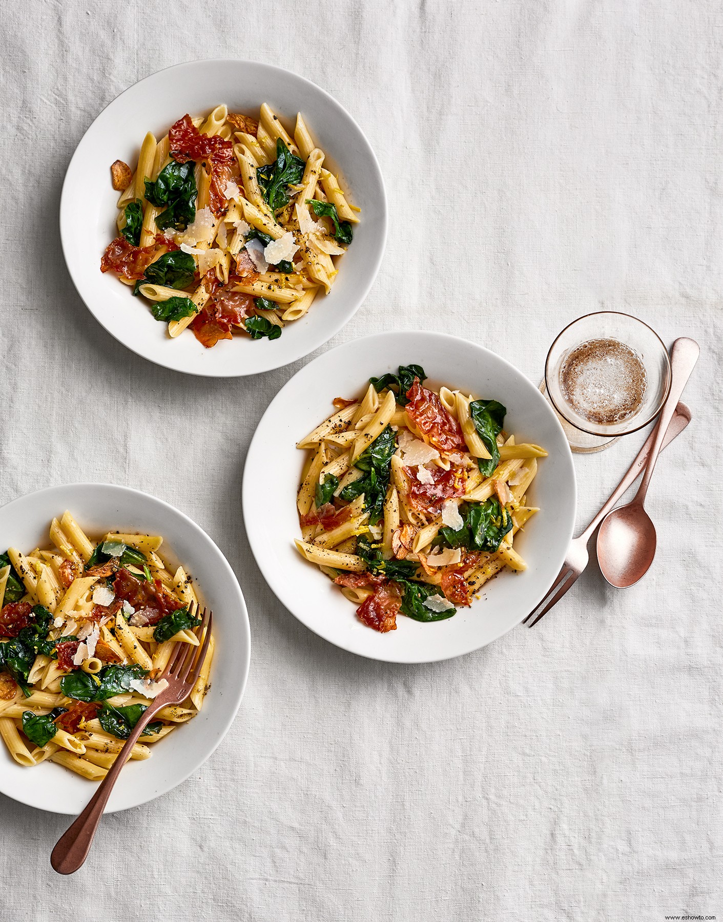 Prosciutto Penne Con Espinacas 